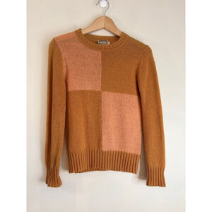 Vintage Eric Alexandre 100% Shetland Wool Sweater Size L Orange Peach Colorblock